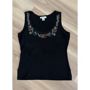 Vintage Silk Assets Diane von Furstenberg Black Silk Embroidered Tank Top‎